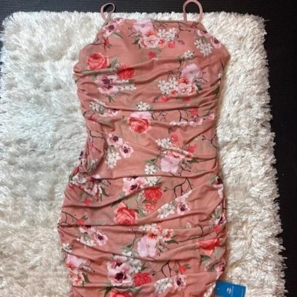 Cupshe Body Contour Floral Print Ruched Mesh Midi Dress Size XL - Picture 16 of 16